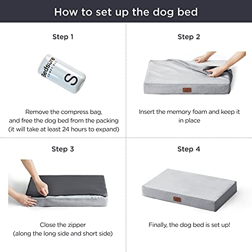 Bedsure Cama Perro Extra Grande Ortopedica - Colchoneta Perro con Espuma Viscoelastica, Colchon Perro Lavable, Dog Bed con Revestimiento Impermeable y Funda Desenfundable, Gris Claro, XL, 104x74x9cm