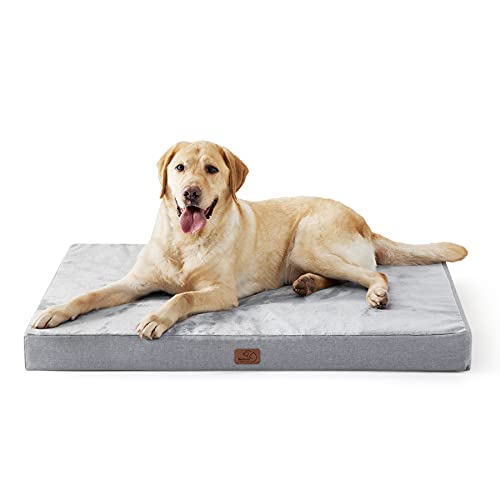 Bedsure Cama Perro Extra Grande Ortopedica - Colchoneta Perro con Espuma Viscoelastica, Colchon Perro Lavable, Dog Bed con Revestimiento Impermeable y Funda Desenfundable, Gris Claro, XL, 104x74x9cm