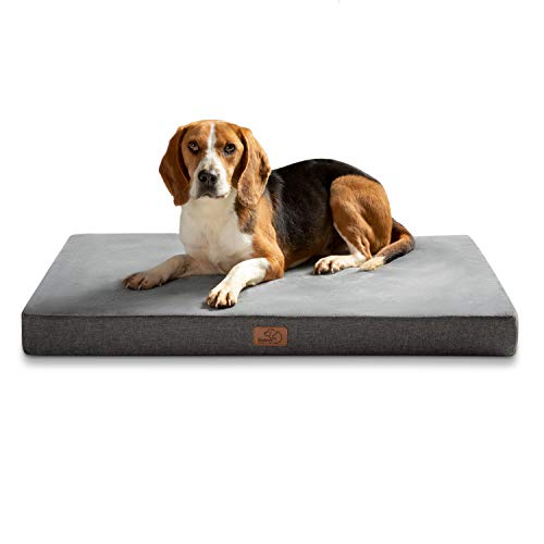 Bedsure Cama Perro Mediano Ortopedica - Colchoneta Perro con Espuma Viscoelastica, Colchon Perro Lavable, Dog Bed con Revestimiento Impermeable, Cojin Perro con Funda Desenfundable, Gris, M, 74x46x8