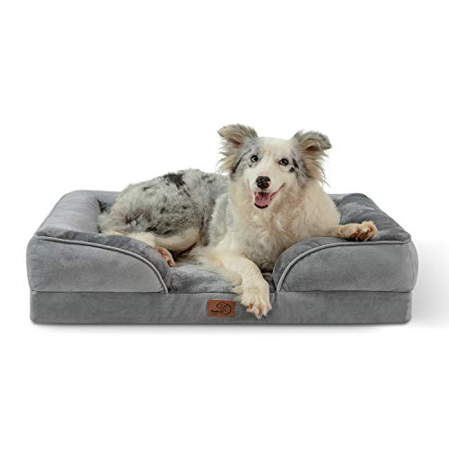 Bedsure Sofá Perro Ortopédica Grande - Cama Perro Desenfundable y Lavable, Colchon Perro con Forro Impermeable y Espuma Viscoelastica, Gris, L