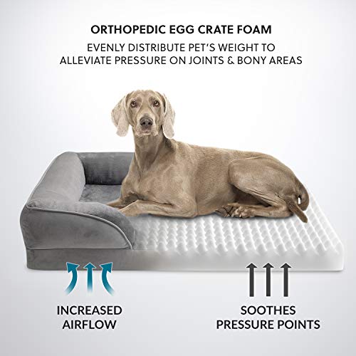 Bedsure Sofá Perro Ortopédica Mediano - Cama Perro Viscoelastica y Lavable, Colchon Perro con Funda Desenfundable y Forro Impermeable, Gris, M