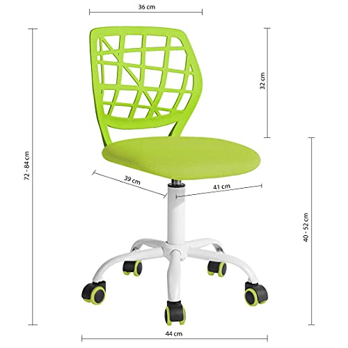 BELTOM Silla de Escritorio para niñas Niños Youth. Silla ergonómica giratoria a 360°. Ajustable en Altura para el hogar y la Oficina. Sin apoyabrazos con Respaldo - Verde