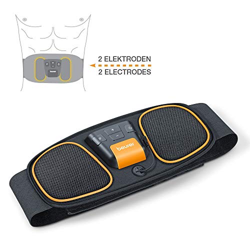 Beurer EM 32 Electroestimulador EMS Cinturón Abdominal,5 programas de entrenamiento, 2 electrodos agua sin necesidad de geles ni recambios, pantalla LCD, 75-140cm cintura