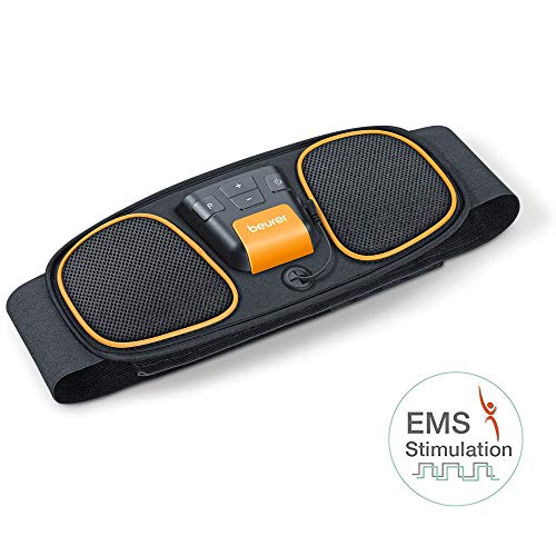 Beurer EM 32 Electroestimulador EMS Cinturón Abdominal,5 programas de entrenamiento, 2 electrodos agua sin necesidad de geles ni recambios, pantalla LCD, 75-140cm cintura