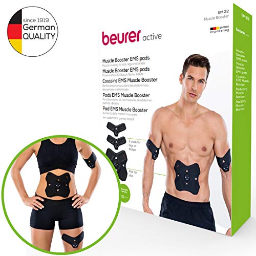 Beurer EM22 Electroestimulador Digital EMS para la Musculatura Abdominal, Brazos y Piernas (15 Niveles, Incluye Gel Autoadhesivo), Negro