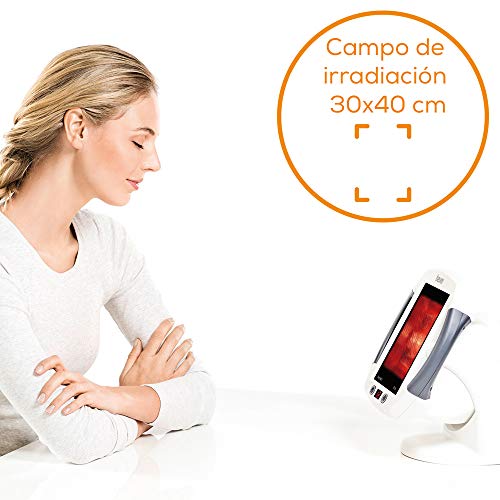 Beurer IL 50 Lámpara por infrarrojos compacta, 300 W, cristal cerámico, inclinación ajustable, con ventilador, alivio para dolores musculares, cervicales, color blanco, cristal 30 x 40 cm