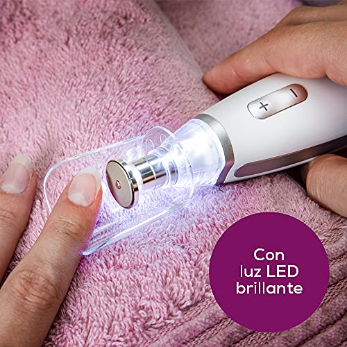 Beurer MP 62 Set de manicura/pedicura, lima de uñas eléctrica con 10 accesorios de alta calidad, luz LED, control de velocidad infinitamente variable, con bolsa de almacenamiento