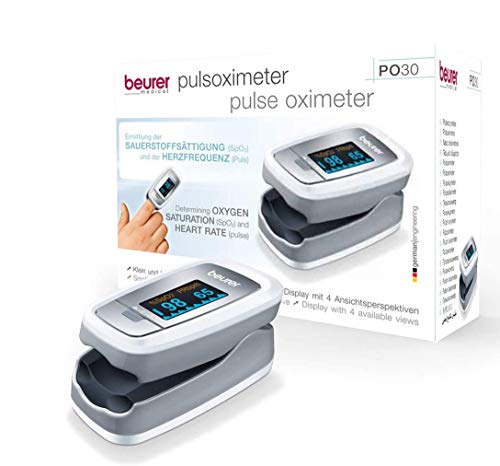 Beurer PO 30 - Pulsioxímetro de dedo para la medición de la saturación de oxigeno en la sangre y el pulso, 61 x 36 x 32 mm, 57 gr, color blanco y plata