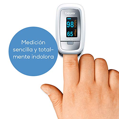 Beurer PO 30 - Pulsioxímetro de dedo para la medición de la saturación de oxigeno en la sangre y el pulso, 61 x 36 x 32 mm, 57 gr, color blanco y plata