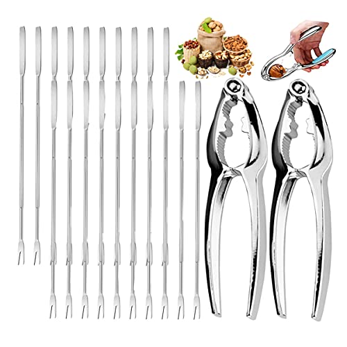 Biluer Herramientas de Mariscos, 20PCS Tenedores de Mariscos Utensilios para Marisco y 2PCS Cascanueces Pinzas de Nuez Abrelatas de Nuez para Langosta/Cangrejo/Nuez/Mariscos