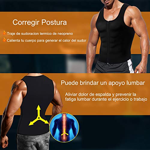 Bingrong Chaleco Sauna Hombre Fajas Reductoras Adelgazantes Hombres Compresion de Neopreno Chaleco para Adelgazante Sudoración con Cremallera para Deporte Fitness