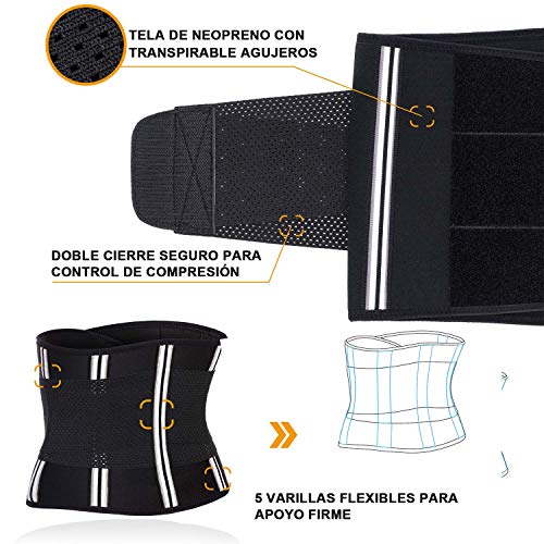 Bingrong Faja Deporte Entrenador de Cintura Entrenador Faja Reductora Faja de Fitness Neopreno Cintura Fajas Deportivas Lumbar Hombre Velcro (Negro, X-Large)