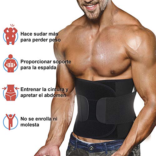 Bingrong Faja Deporte Entrenador de Cintura Entrenador Faja Reductora Faja de Fitness Neopreno Cintura Fajas Deportivas Lumbar Hombre Velcro (Negro, X-Large)