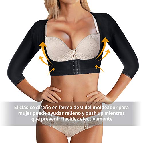 Bingrong Faja Reductora Mujer Liposuccion Fajas Moldeadoras Shapewear sin Costura Compresión Camiseta Lencería Moldeadora Faja Brazo Encaje Mujer Adelgazante Control Shapers (Negro, Medium)