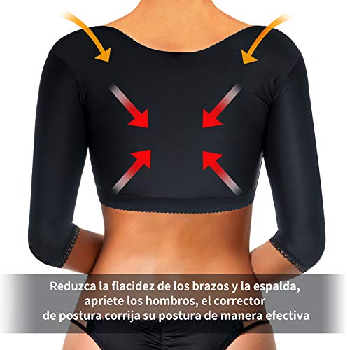 Bingrong Faja Reductora Mujer Liposuccion Fajas Moldeadoras Shapewear sin Costura Compresión Camiseta Lencería Moldeadora Faja Brazo Encaje Mujer Adelgazante Control Shapers (Negro, Large)