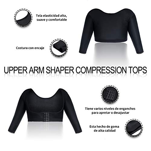 Bingrong Faja Reductora Mujer Liposuccion Fajas Moldeadoras Shapewear sin Costura Compresión Camiseta Lencería Moldeadora Faja Brazo Encaje Mujer Adelgazante Control Shapers (Negro, Large)