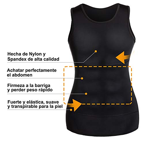 Bingrong Faja Reductora para Hombre Chaleco para Hombre Camiseta elástica para Abdomen Ropa Interior Reductora (Negro, XXX-Large)