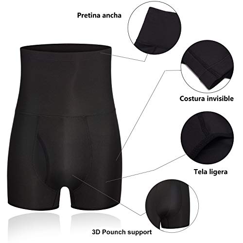 Bingrong Fajas Pantalones Braga Moldeadora Abdomen Hombre Boxers Calzoncillos Moldeador Orificio Fitness Ropa Interior Negra Elástico Shapewear for Men Faja Reductora Adelgazante (Negro, X-Large)