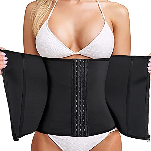 Bingrong Fitness Faja Cintura Entrenador de Cintura con Cremallera Faja Corset Fajas Reductoras Adelgazantes Mujer Waist Trainer Corset Faja Lumbar Moldeadora Bustier (Negro, Large)