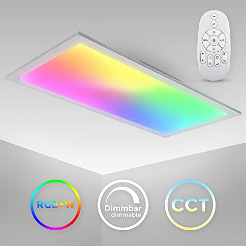 B.K.Licht LED Panel I Temperatura de color ajustable continuamente I 7 colores I Luz de techo ultra plana I Regulable I Mando a distancia I 595x295x42mm