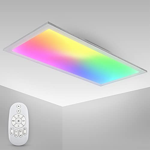 B.K.Licht LED Panel I Temperatura de color ajustable continuamente I 7 colores I Luz de techo ultra plana I Regulable I Mando a distancia I 595x295x42mm