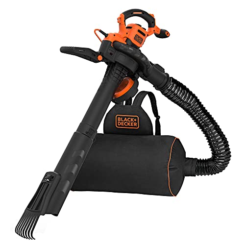 Black+Decker BEBLV301 BEBLV301-Aspiradora eléctrica 3 en 1 y soplador de Hojas, trituradora + rastrillo acoplable, Mochila de 72 l, Alta Velocidad de soplado y Potencia de succión Ajustable, 3000 W