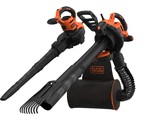 Black+Decker BEBLV301 BEBLV301-Aspiradora eléctrica 3 en 1 y soplador de Hojas, trituradora + rastrillo acoplable, Mochila de 72 l, Alta Velocidad de soplado y Potencia de succión Ajustable, 3000 W