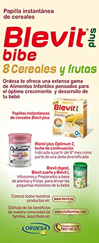 Blevit Plus Bibe 8 Cereales y Frutas - Papilla de Cereales para Bebé fórmula especial para Biberón - Facilita la Digestión - Desde los 5 meses - 600g