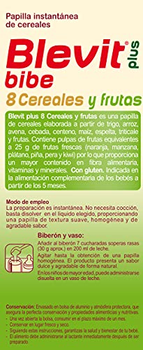 Blevit Plus Bibe 8 Cereales y Frutas - Papilla de Cereales para Bebé fórmula especial para Biberón - Facilita la Digestión - Desde los 5 meses - 600g