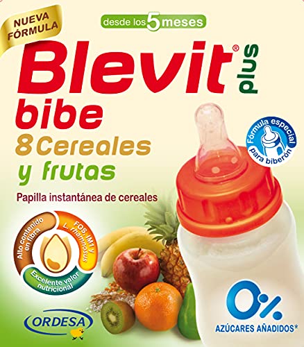 Blevit Plus Bibe 8 Cereales y Frutas - Papilla de Cereales para Bebé fórmula especial para Biberón - Facilita la Digestión - Desde los 5 meses - 600g