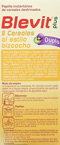 Blevit Plus Duplo Papilla 8 Cereales, Sabor Naranja y Bizcocho, desde los 5 Meses, 600g