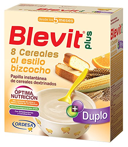 Blevit Plus Duplo Papilla 8 Cereales, Sabor Naranja y Bizcocho, desde los 5 Meses, 600g