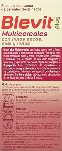 Blevit Plus Multicereales - Papilla de Cereales para Bebé Con Frutos Secos, Miel y Fruta - Sin Azúcares Añadidos - Desde los 6 meses - 600g