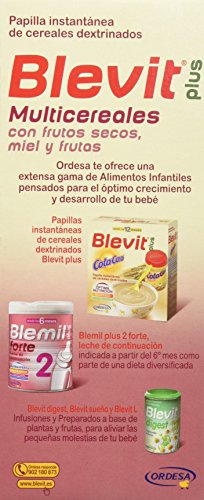 Blevit Plus Multicereales - Papilla de Cereales para Bebé Con Frutos Secos, Miel y Fruta - Sin Azúcares Añadidos - Desde los 6 meses - 600g