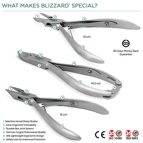 Blizzard - Kit Herramientas Podología 3pzs, Alicate de Punta Cóncava, Punta de Flecha y Punta Fina, Ideal para Cortar Uñas Gruesas y Encarnadas - Hecho en Alemania para Uso Profesional