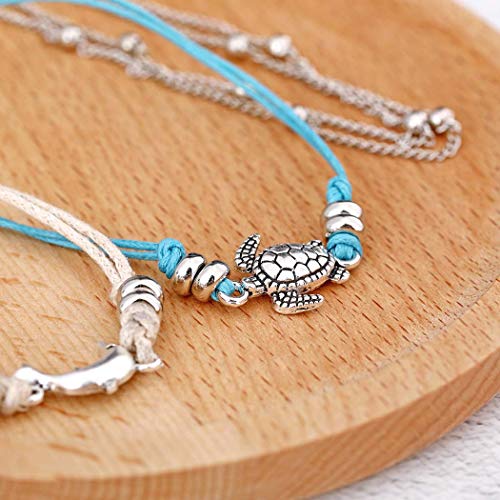 Bohend Boho Tobillera Pulsera Plata Tortuga Luna Ajustable Cáscara Colgante Multicapa Tobillos Pulseras Playa Cadenas de pies Accesorios de joyería Para Mujeres Y Chicas