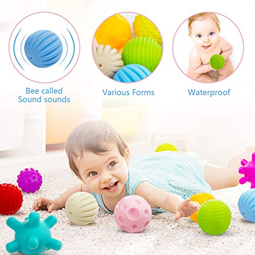 Bolas Sensoriales para Bebés, Comius Sharp Soft Hand Ball Grip Ball Sensor Ball Set Textured Multi Ball Set, Infantil Pelota Educativa Suaves Garre Juguete de Baño (10 Pcs)