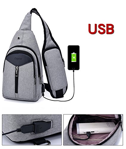 Bolsa de Hombro con USB Puerto de Carga, Estwell Bolso Pecho Sling Hombro Crossbody Bolsa para Hombres Mujeres para el Deporte al Aire Gimnasio Viajes Senderismo