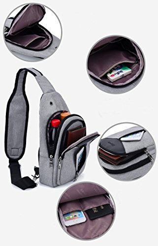 Bolsa de Hombro con USB Puerto de Carga, Estwell Bolso Pecho Sling Hombro Crossbody Bolsa para Hombres Mujeres para el Deporte al Aire Gimnasio Viajes Senderismo