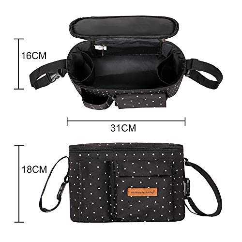 Bolsa Organizadora de Cochecitos para Mamá,Bolsa Carrito Bebe Súper Liviana, Multifuncional de Gran Capacidad para Almacenar 31x 20 x18 cm (Negro)