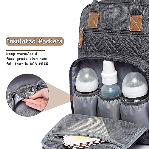 Bolso Cambiador para Bebés iniuniu, Mochilas para Pañales con Bolsa para el Pañal para Cochecito, Esterilla para Cambiar Lavable, Estuche para Chupetes, para Mamá y Papá, Gris Oscuro