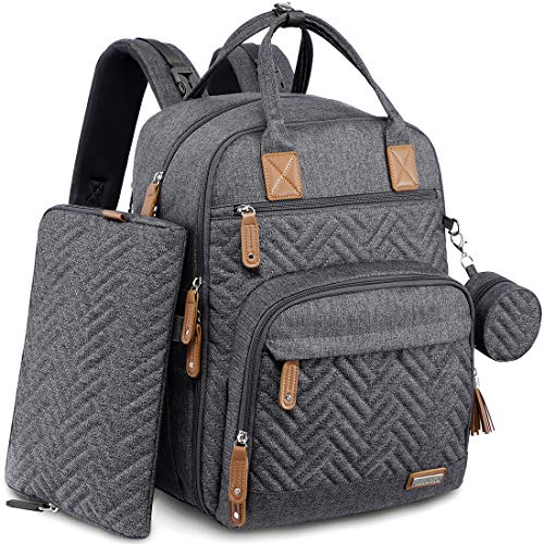 Bolso Cambiador para Bebés iniuniu, Mochilas para Pañales con Bolsa para el Pañal para Cochecito, Esterilla para Cambiar Lavable, Estuche para Chupetes, para Mamá y Papá, Gris Oscuro