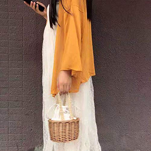 Bolso Crossbody De Las Mujeres Bolso De Mano De RatáN Bolso Tejido Hombro Del TiróN Del Hombro Vintage Summer Boho Monedero Bolsa De Playa Bolsa De Cubo,Brown-Bigbag