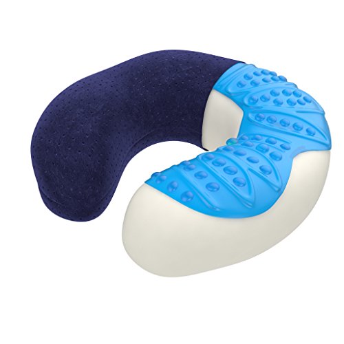 bonmedico Almohada Ergonómica para el Cuello Hecha de Espuma de Memoria, Almohada de Viaje y Almohada para el Cuello, Almohada de Viaje (Azul).