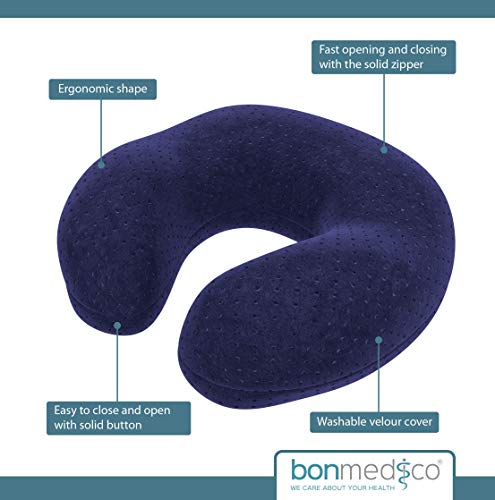 bonmedico Almohada Ergonómica para el Cuello Hecha de Espuma de Memoria, Almohada de Viaje y Almohada para el Cuello, Almohada de Viaje (Azul).