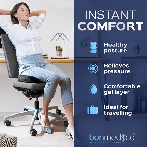 Bonmedico Cojin Antiescaras - Cojin Lumbar Ortopédico de Espuma con Capa de Gel para Silla o Sillón - Almohada Portatil para Hogar, Oficina y Coche