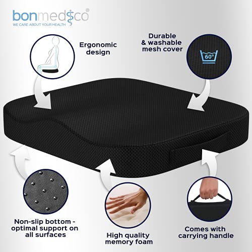 Bonmedico Cojin Silla Oficina Lumbar - Ortopedico y Antiescaras - Elevador para Silla Ergonomico en Espuma Viscoelástica - para el Hogar y el Coche