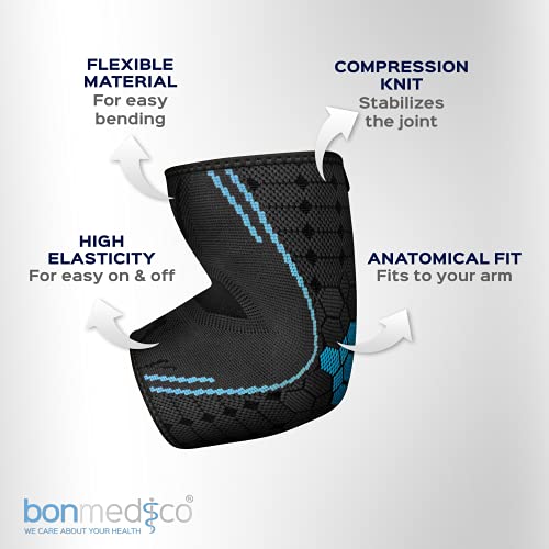 bonmedico Farko Vendaje para Codo, Unisex, Soporte para Articulaciones, Vendaje Articular Elástico de Tejido de Compresión para el Dolor y la Prevención, Izquierda y Derecha, L