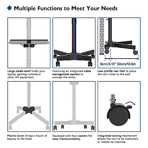 BONTEC Soporte TV Ruedas Soporte TV Móvil para Televisor de Plasma/LCD/LED de 23 a 55 Pulgadas, Soporte TV con Estante para Portátil, Altura Ajustable con Ruedas de hasta 25 kg, Máx. VESA 400 x 400 mm
