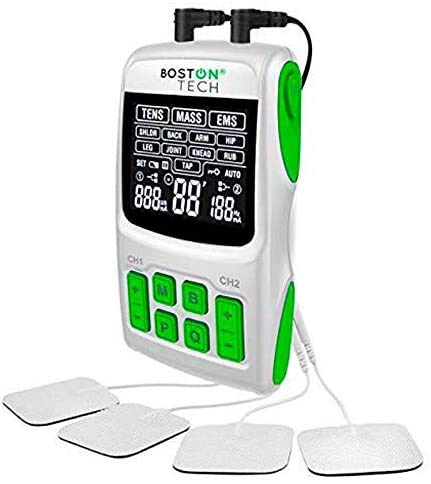 Boston Tech WE112 - Boston Tech - We-112 - Electroestimulador Digital Profesional 3 En 1, Tens, Ems, Masaje. Alivio Al Dolor Y Fortalecimiento Muscular General, Pantalla Lcd, 2 Canales, 4